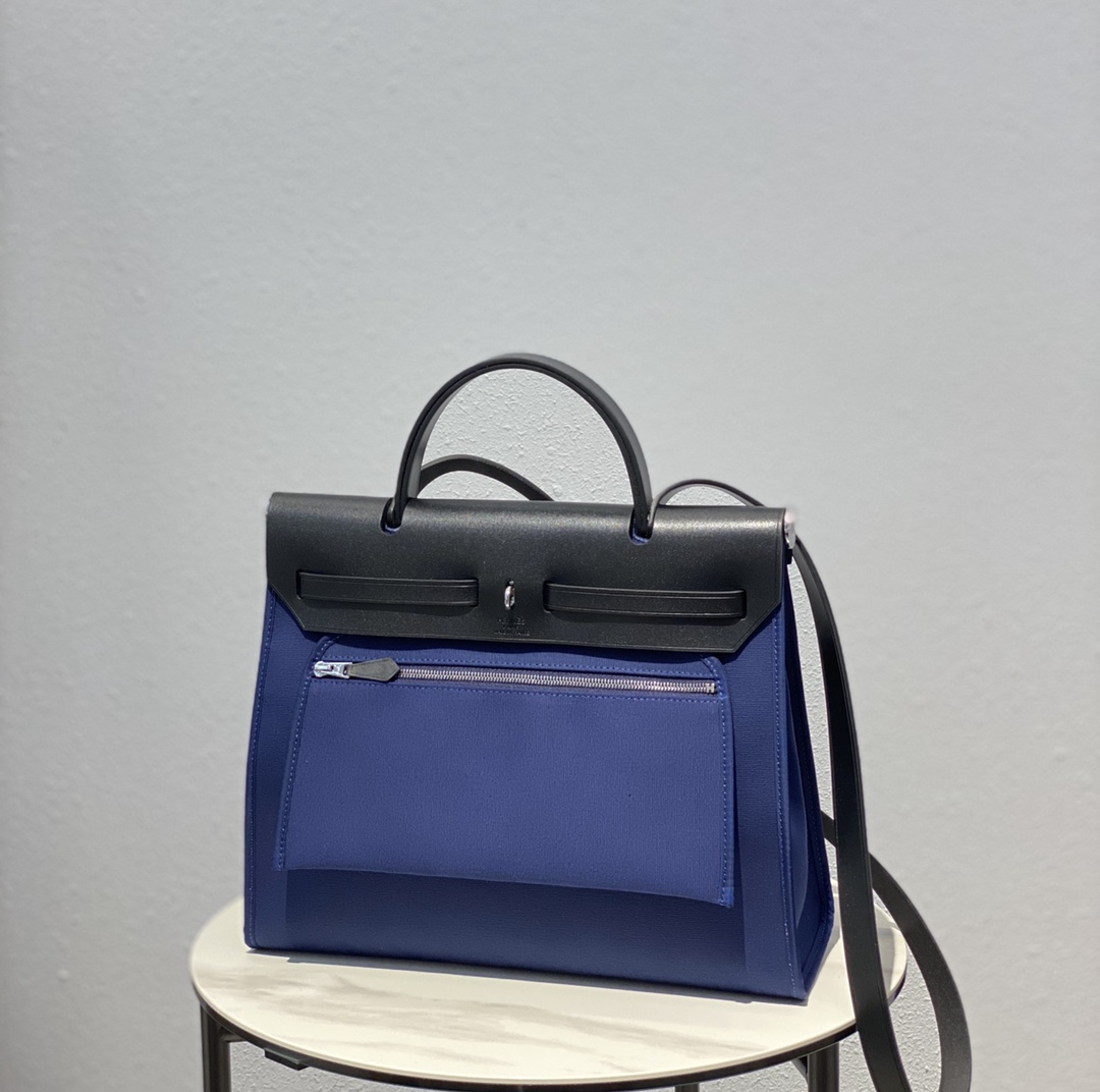 Hermes Herbag Zip 31 Handbag Shoulder Bag In Blue/Black